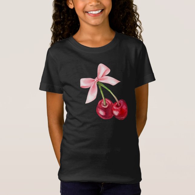 Cute Cherry & Bow Graphic T-Shirt (Framsida)