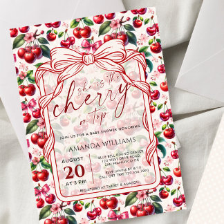 Cute Cherry Bow Themed Baby Shower Invitation Inbjudningar