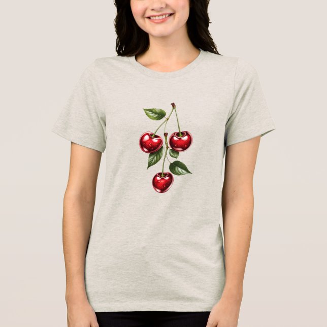 Cute Cherry Branch T-Shirt Design, Fresh Red Fruit (Framsida)