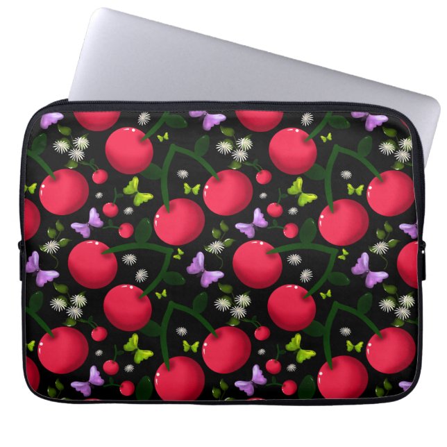 Cute Cherry Butterfly Pattern, Glossy Kawaii Fruit Laptop Fodral (Framsidan)