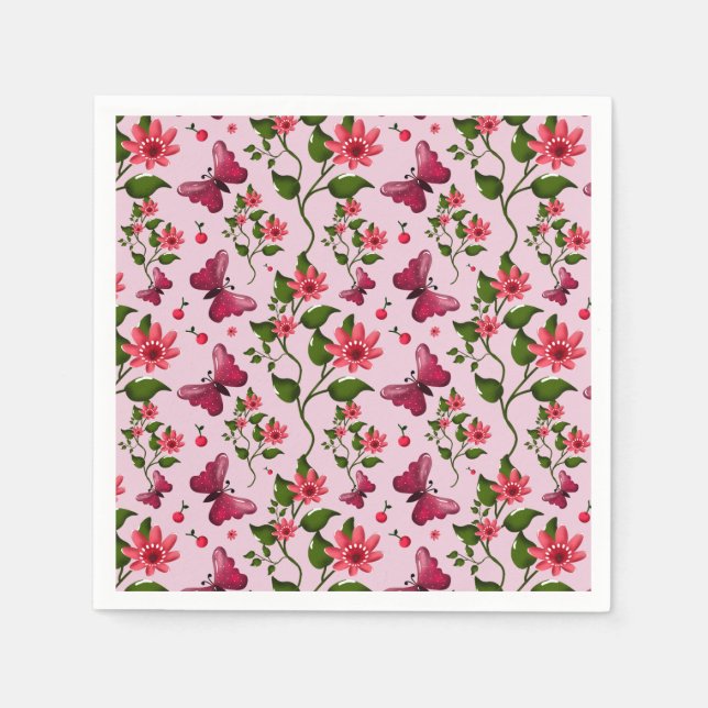 Cute Cherry Butterfly Pattern, Glossy Kawaii Fruit Pappersservett (Framsidan)