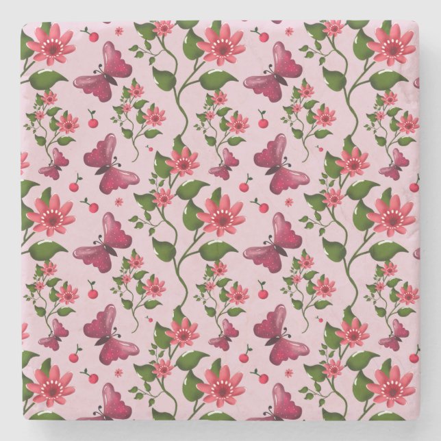 Cute Cherry Butterfly Pattern, Glossy Kawaii Fruit Stenunderlägg (Framsidan)