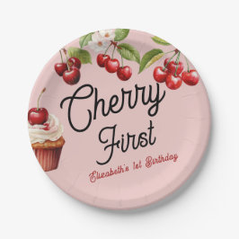 Cute Cherry First 1st Girly Birthday Rosa