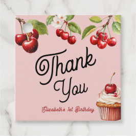 Cute Cherry First 1st Girly Birthday Rosa Gåvor Etiketter