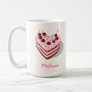 Cute Cherry Heart Cake Namn Valentine Day Kaffemugg