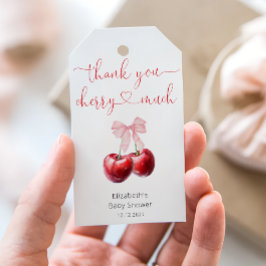 Cute Cherry med Bow Baby Shower Tack Presentetikett