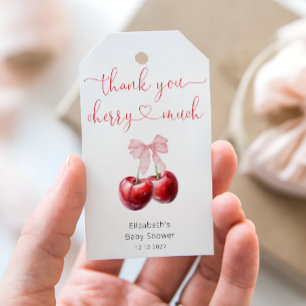 Cute Cherry med Bow Baby Shower Tack Presentetikett