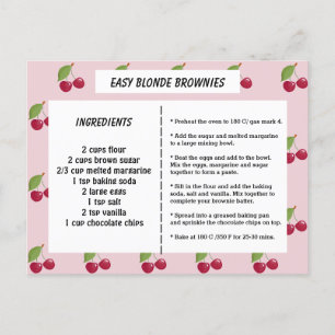 Cute Cherry Mönster Anpassningsbar Recept Card Vykort