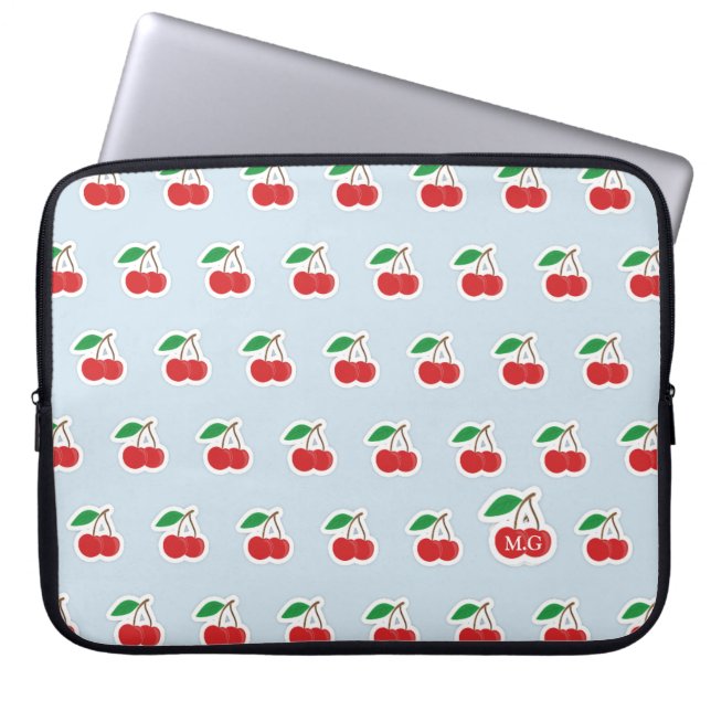 Cute Cherry Mönster på Light Blue Monogram Laptop Fodral (Framsidan)