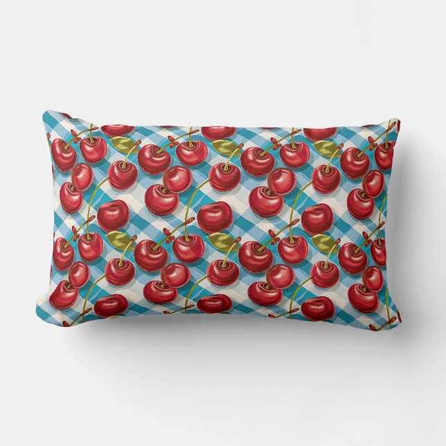 Cute Cherry och Blue Play Mönster Lumbarkudde (Framsida)
