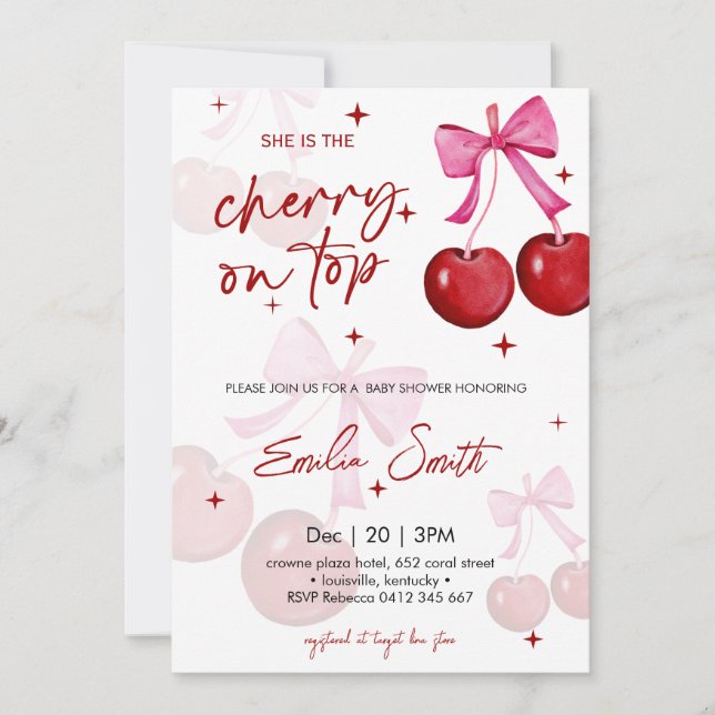 Cute Cherry på Top Baby-duschfest-inbjudan Inbjudningar (Framsida)