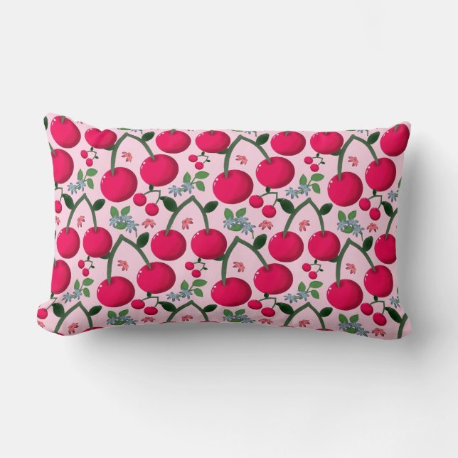 Cute Cherry  Pattern, Glossy Kawaii Fruit Lumbarkudde (Framsida)