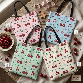 Cute Cherry Pattern Mint Green Cottagecore Tygkasse