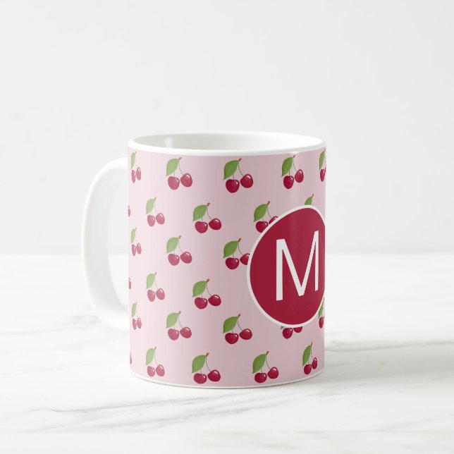 Cute Cherry Pattern Personalised Monogram Kaffemugg (Framsida vänster)