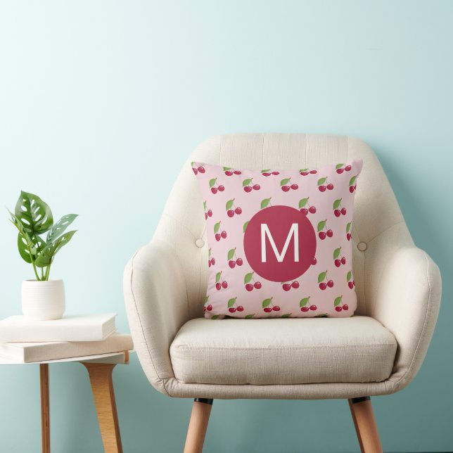 Cute Cherry Pattern Personalised Monogram Kudde (Stol)