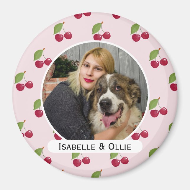 Cute Cherry Pattern Personalised Photo Magnet (Framsidan)
