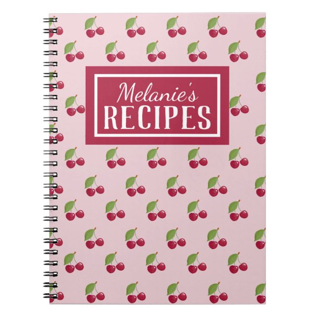 Cute Cherry Pattern Personalised Recipe Anteckningsbok (Framsidan)