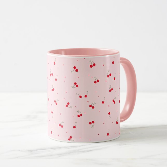 Cute Cherry Pattern | Pink Aesthetic Seamless  Mugg (Framsida höger)