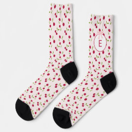 Cute Cherry Print Pattern Coquette Pink Monogram