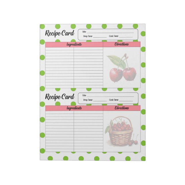 Cute Cherry-receptkort Anteckningsblock (Roterad)