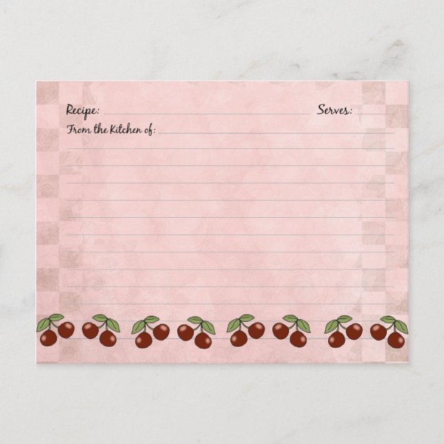 Cute Cherry Recipe Cards Vykort (Framsida)
