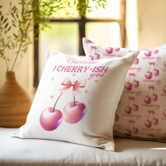 Cute Cherry Script Personlig Valentine Day Kudde (Cute Cherry Script Personalized Valentine’s Day Throw Pillow)