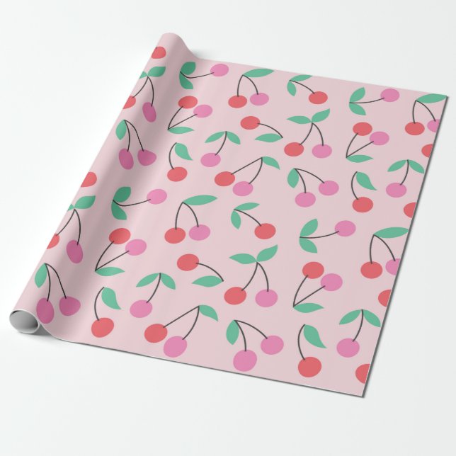Cute cherry seamless pattern design. Vintage illus Presentpapper (Utrullad)