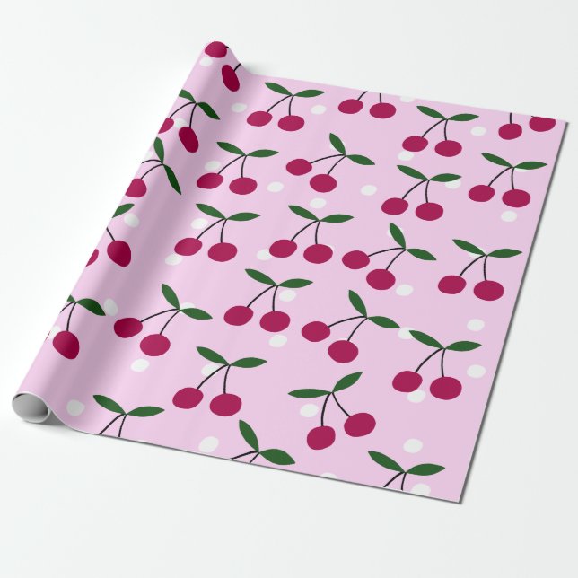 Cute Cherry Wrapping Paper Presentpapper (Utrullad)