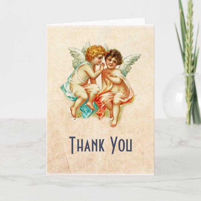Cute Cherub Ephemera på Faux Parchment Tack Kort (Framsida)