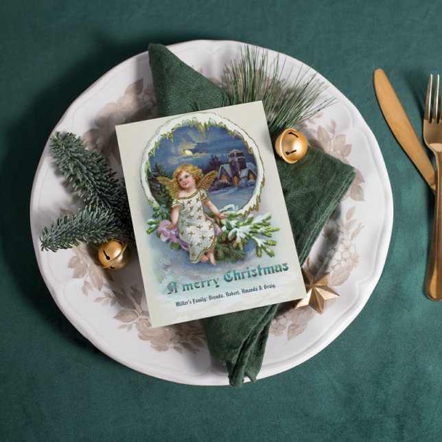 Cute Cherub guld vinge, julhälsningskort Inbjudningar (Skapare uppladdad)