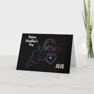 Cute Cherub med Snöre Heart för Valentines day Helgkort