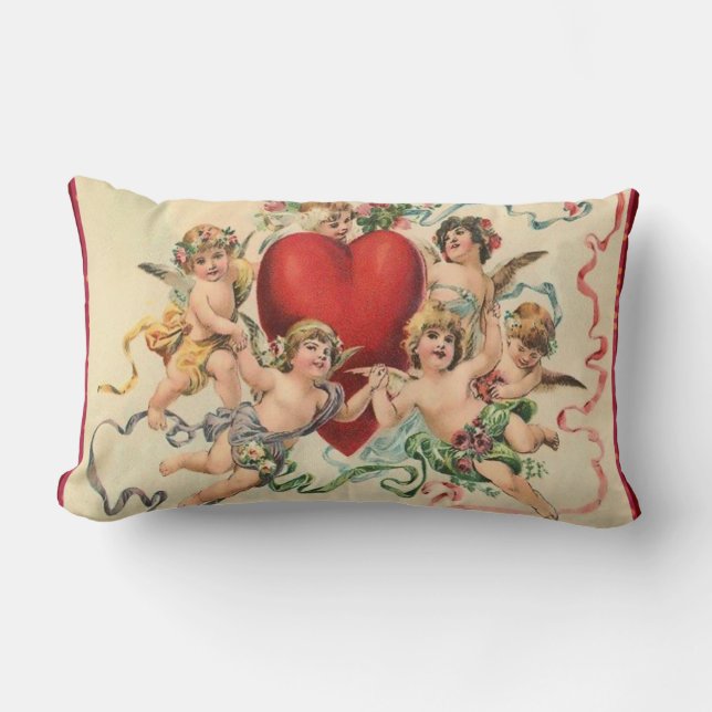 Cute Cherubs med Red Heart Valentine Lumbarkudde (Framsida)