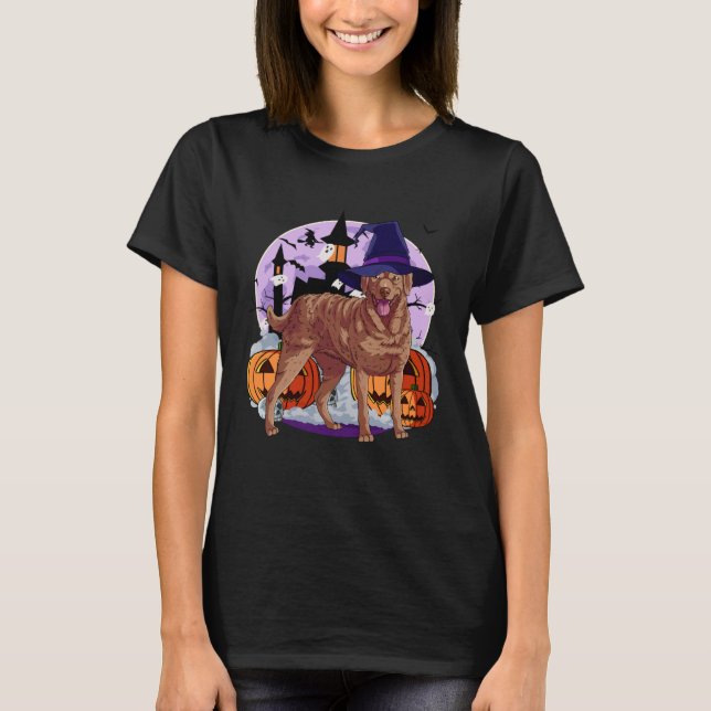 Cute Chesapeake Bay Retriever Halloween Witch Pump T Shirt (Framsida)