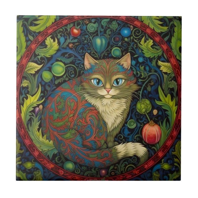 Cute Cheshire Cat art nouveau stil Kakelplatta (Framsidan)