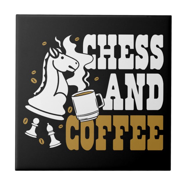 Cute Chess and Coffee Chess Lover Knight Art Kakelplatta (Framsidan)
