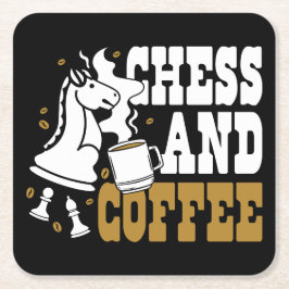 Cute Chess and Coffee Chess Lover Knight Art Underlägg Papper Kvadrat