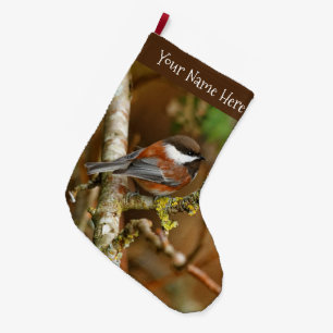 Cute Chestnut-Backed Chickadee Songbird Stor Julstrumpa