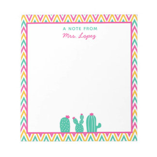 Cute Chevron Cactus Rosa Flowers Teacher Anteckningsblock