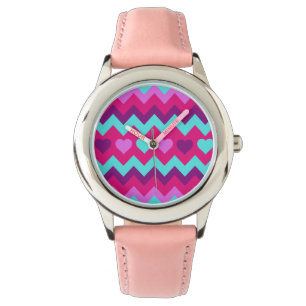 Cute Chevron Hearts Rosa Teal Tonåring Girl Gifts Armbandsur