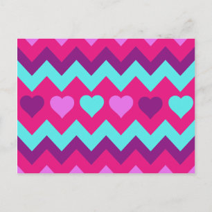 Cute Chevron Hearts Rosa Teal Tonåring Girl Gifts Vykort