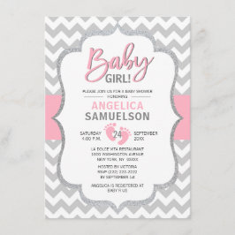 Cute Chevron Rosa Grått Feet Baby Shower GIRL Inbjudningar