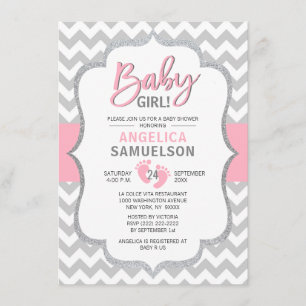 Cute Chevron Rosa Grått Feet Baby Shower GIRL Inbjudningar