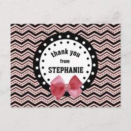 Cute Chevrons, Dots och Bow Rosa och svart Z55 Vykort