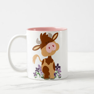 Cute Chewing Tecknad Cow Mugg