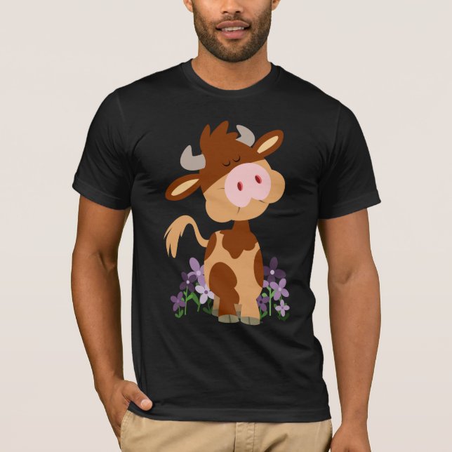 Cute Chewing Tecknad Cow T-Shirt (Framsida)