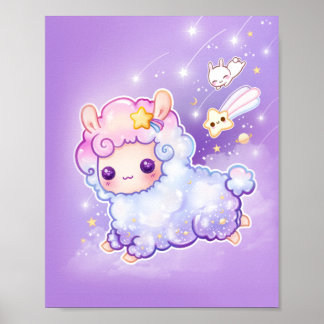 Cute chibi alpaca med kawaii-skjutstjärna poster