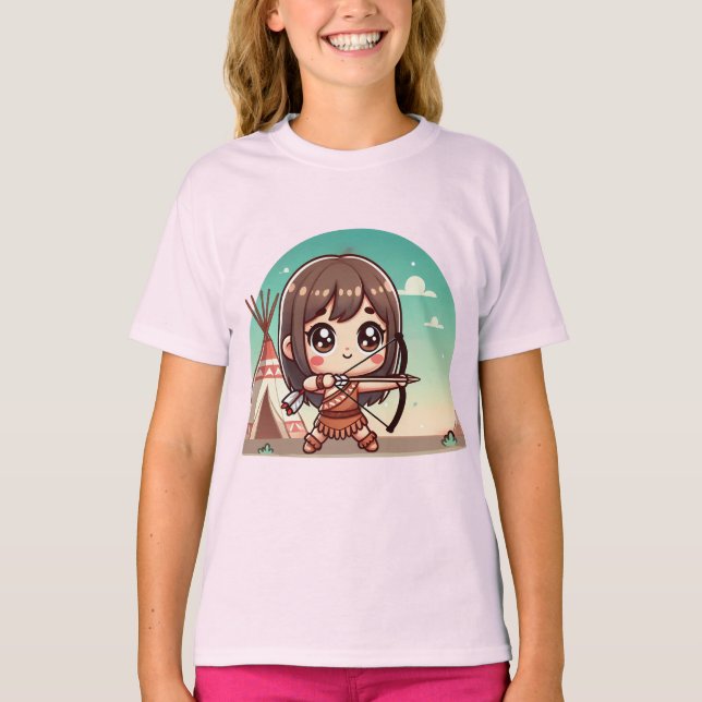 Cute Chibi Archer Girl med Bow T Shirt (Framsida)