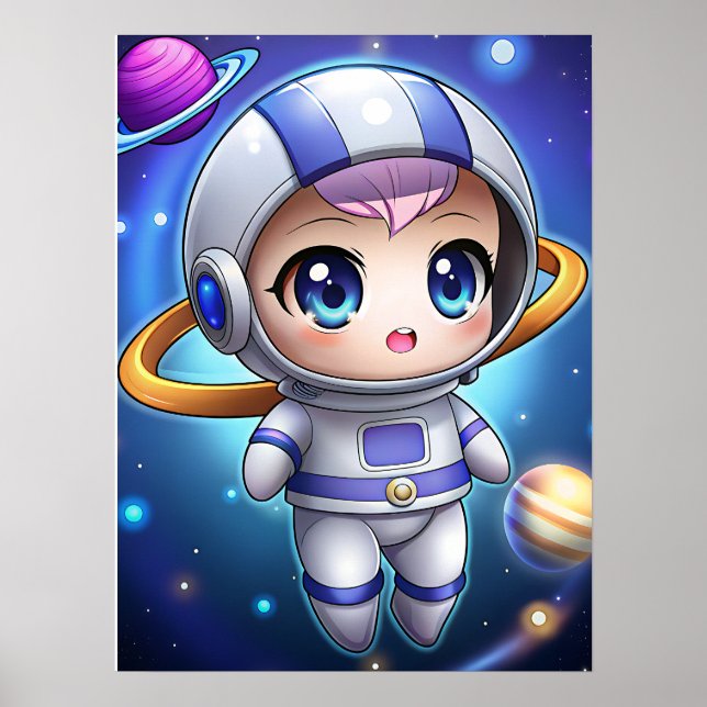 Cute Chibi Astronaut Girl Space Explorer Kawaii Poster (Framsidan)