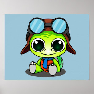 Cute Chibi Aviator Turtle Poster