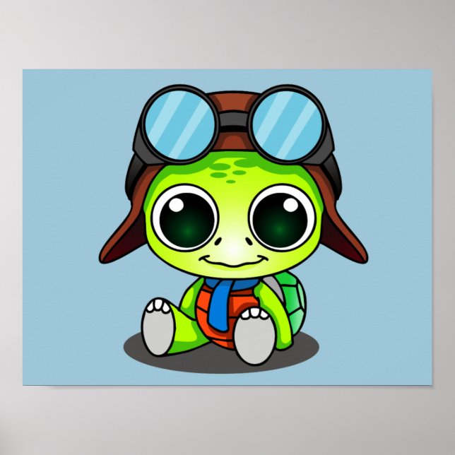 Cute Chibi Aviator Turtle Poster (Framsidan)